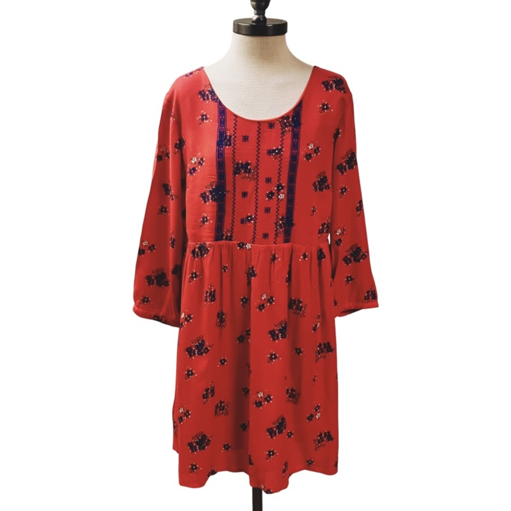 Ditsy Print Summer Pintuck Pleat OLD NAVY Womens Floral Dress SZ Large Red